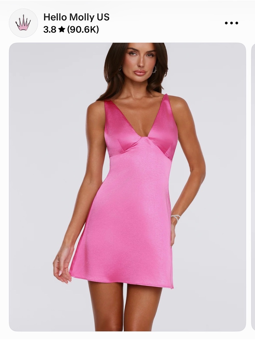 Hello Molly Hot Pink Satin V-Neck Mini Slip Dress